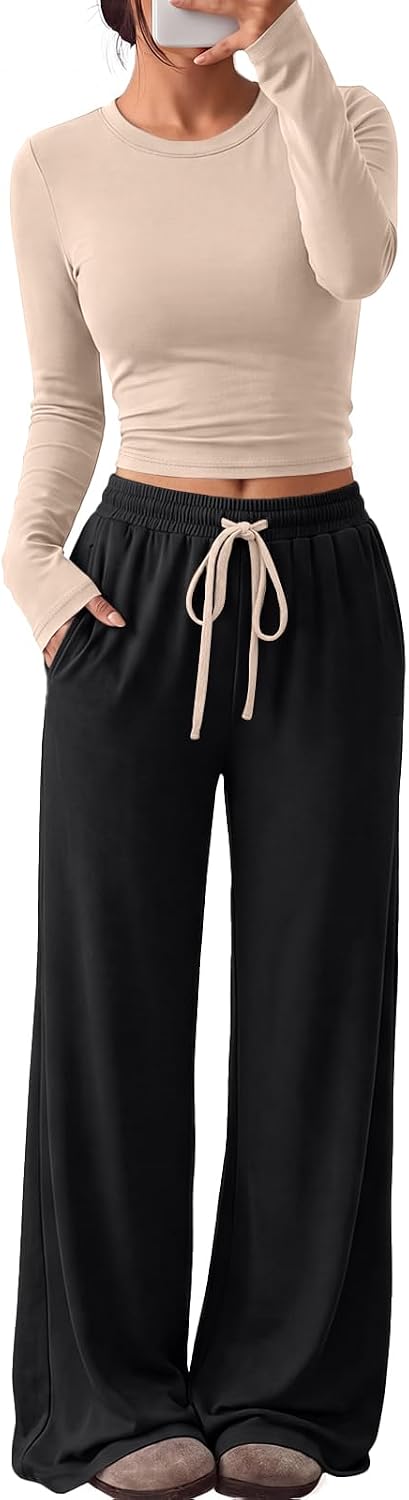 Trendy Queen Women's 2 Piece 2026 Fall Fashion Lounge Set with Pockets