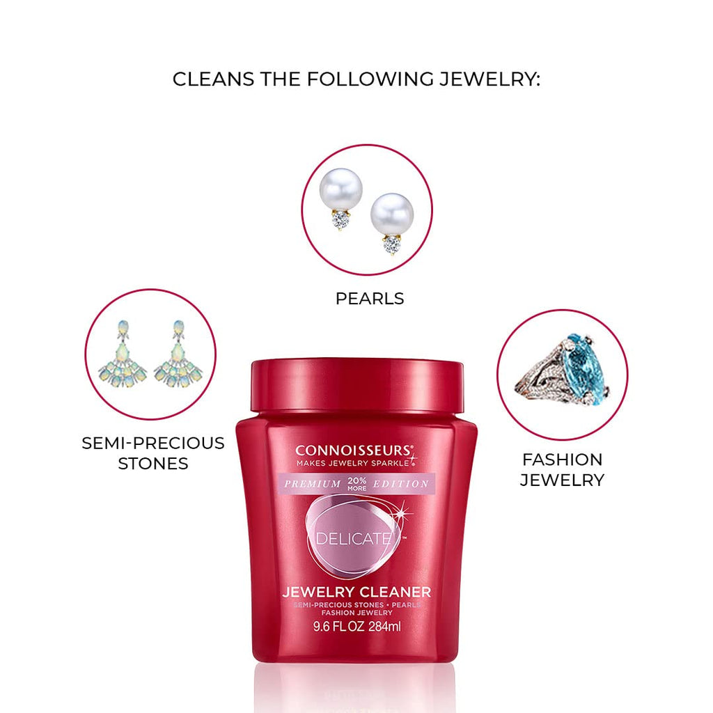 CONNOISSEURS Premium Edition Jewelry Cleaner, Value Size 9.6oz - Pick from Fine, Silver or Delicate Jewelry Cleaner