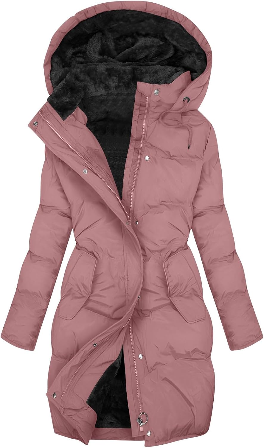 Winter Jackets For Women Uk Womens Coats Waterproof Puffer Jackets With Hood Ladies Plus Size Long Puffer Coat Full Zip Up Quilted Fleece Jacket Heated Jacket Trench Coats Body Warmers Fashion Clothes