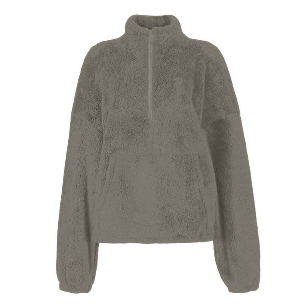 Teddy Fleece Jacket Women 2026 Fashion Half Zip Crop Long Sleeve Stand Collar Fleece Tunic Tops Blouse Zip Up Double Jumpers Loose Fit Casual Fluffy Pullover Tops Sweatshirts Fall Winter Warm Coats
