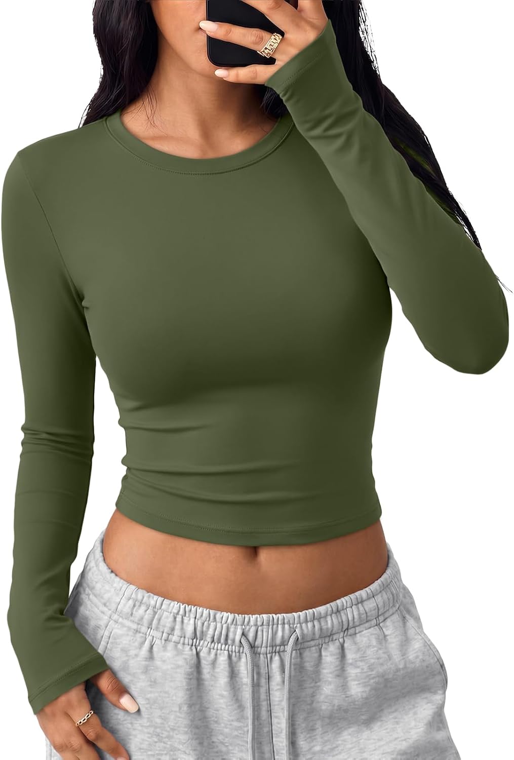 Trendy Queen Womens Long Sleeve Crop Tops Y2K Basic Shirts