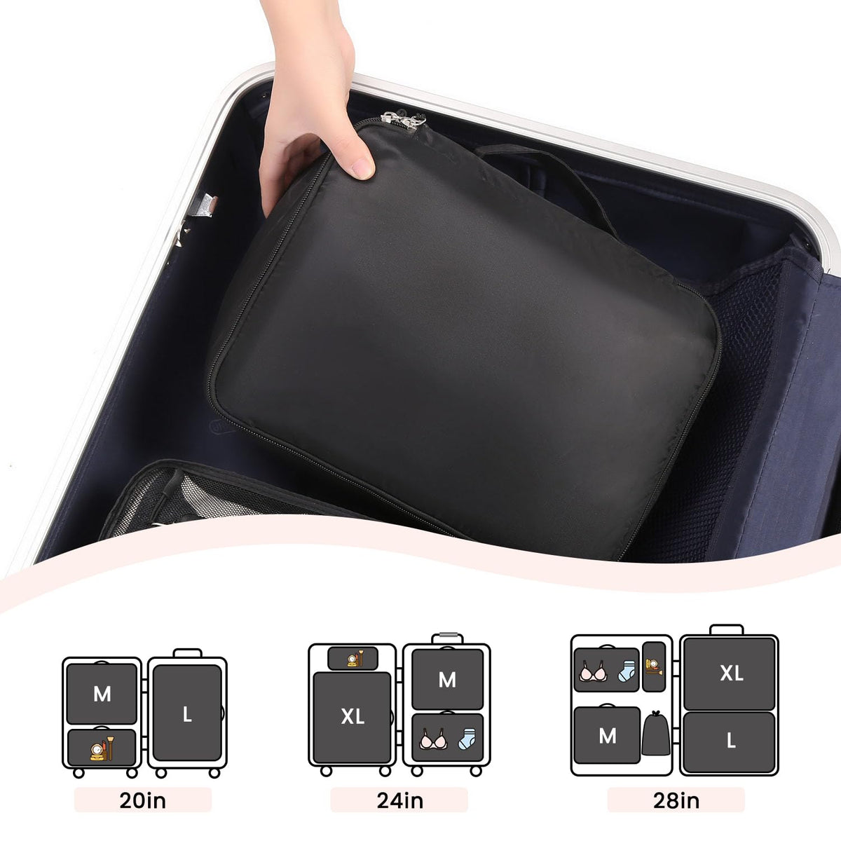 BAGAIL 8 Set Packing Cubes Luggage Packing Organizers for Travel Accessories-Cream