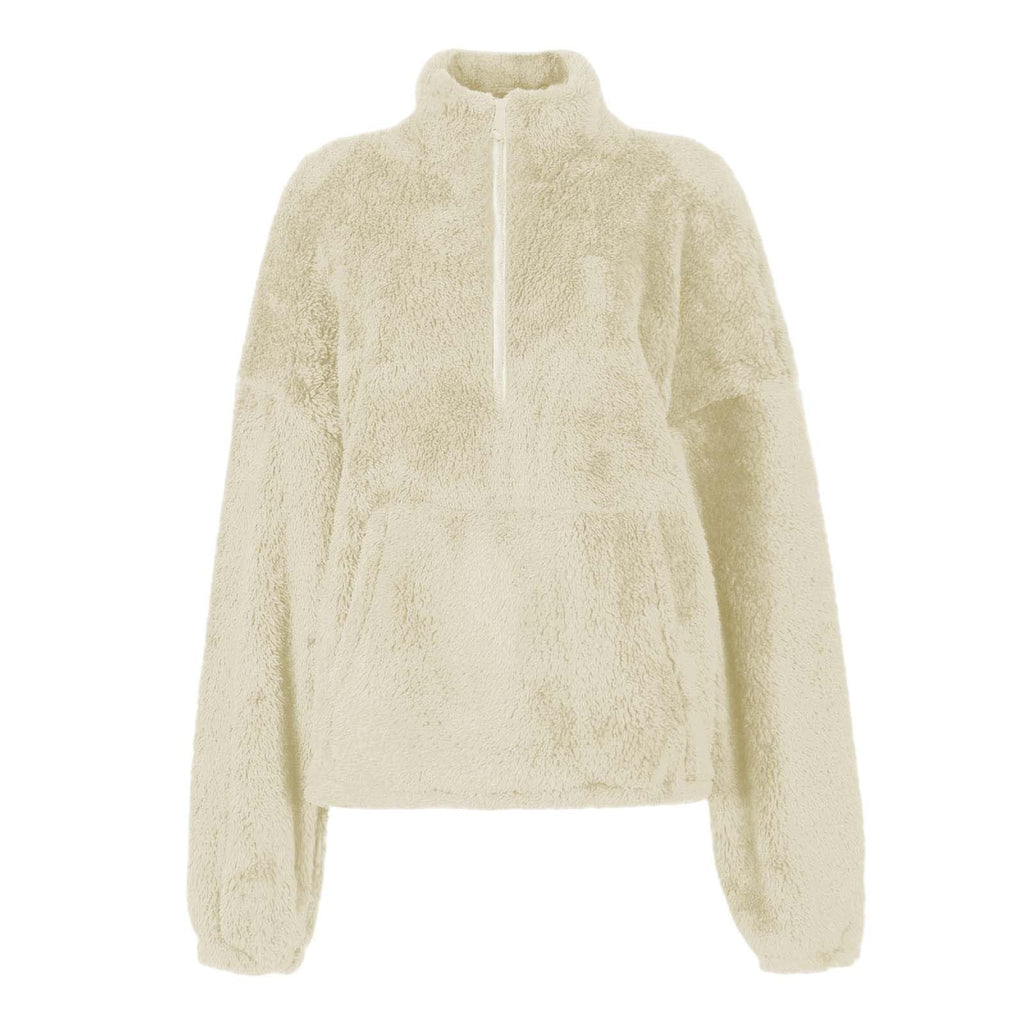 Teddy Fleece Jacket Women 2026 Fashion Half Zip Crop Long Sleeve Stand Collar Fleece Tunic Tops Blouse Zip Up Double Jumpers Loose Fit Casual Fluffy Pullover Tops Sweatshirts Fall Winter Warm Coats