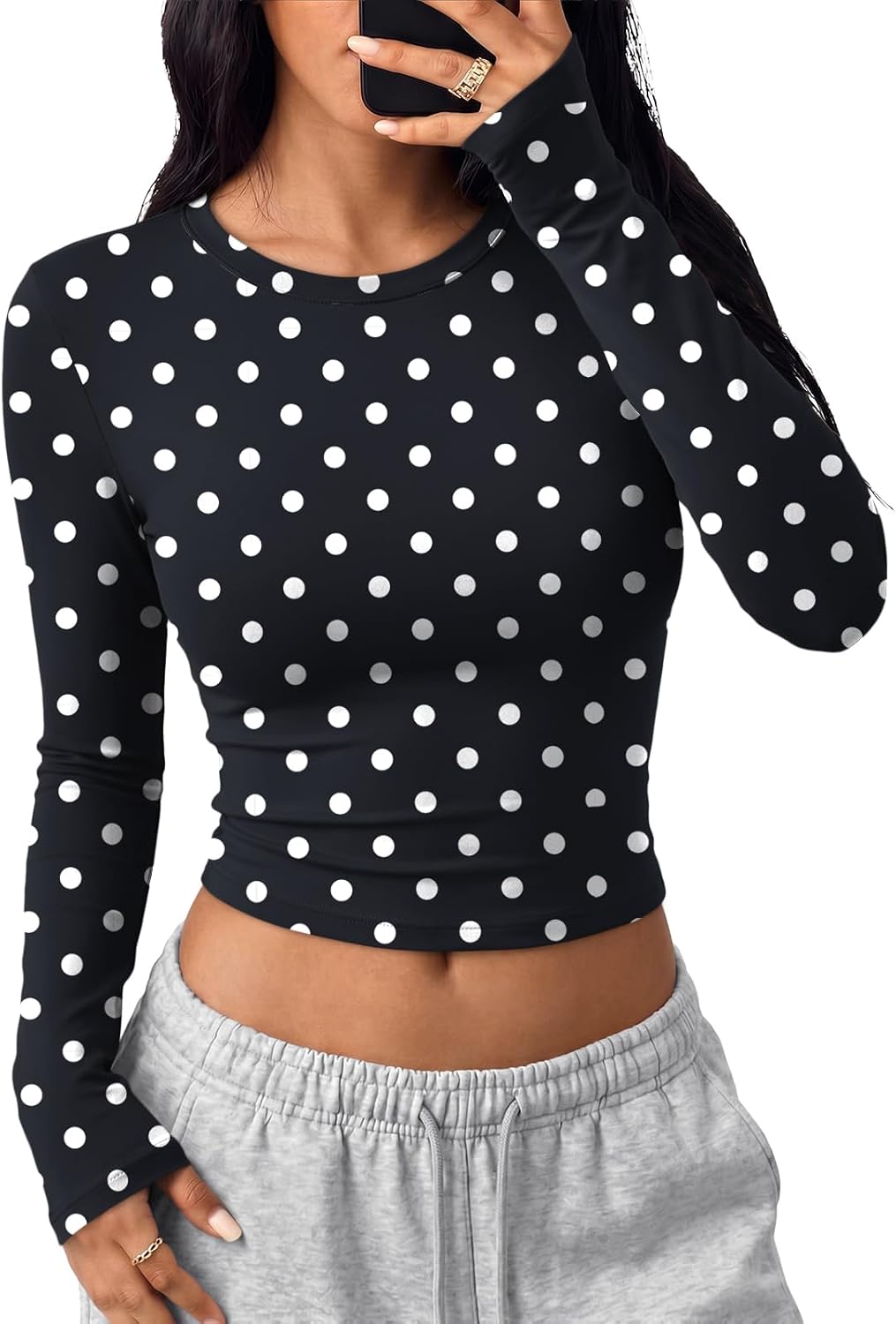 Trendy Queen Womens Long Sleeve Crop Tops Y2K Basic Shirts
