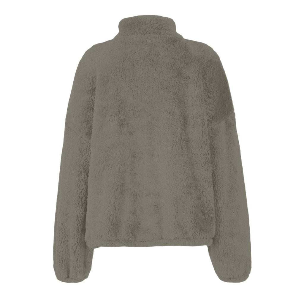 Teddy Fleece Jacket Women 2026 Fashion Half Zip Crop Long Sleeve Stand Collar Fleece Tunic Tops Blouse Zip Up Double Jumpers Loose Fit Casual Fluffy Pullover Tops Sweatshirts Fall Winter Warm Coats