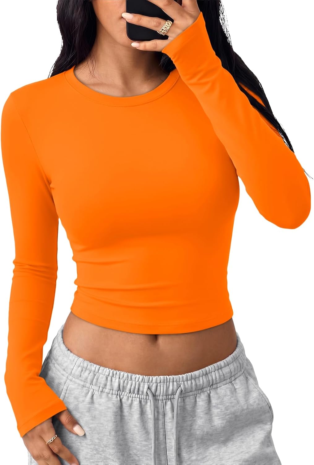 Trendy Queen Womens Long Sleeve Crop Tops Y2K Basic Shirts