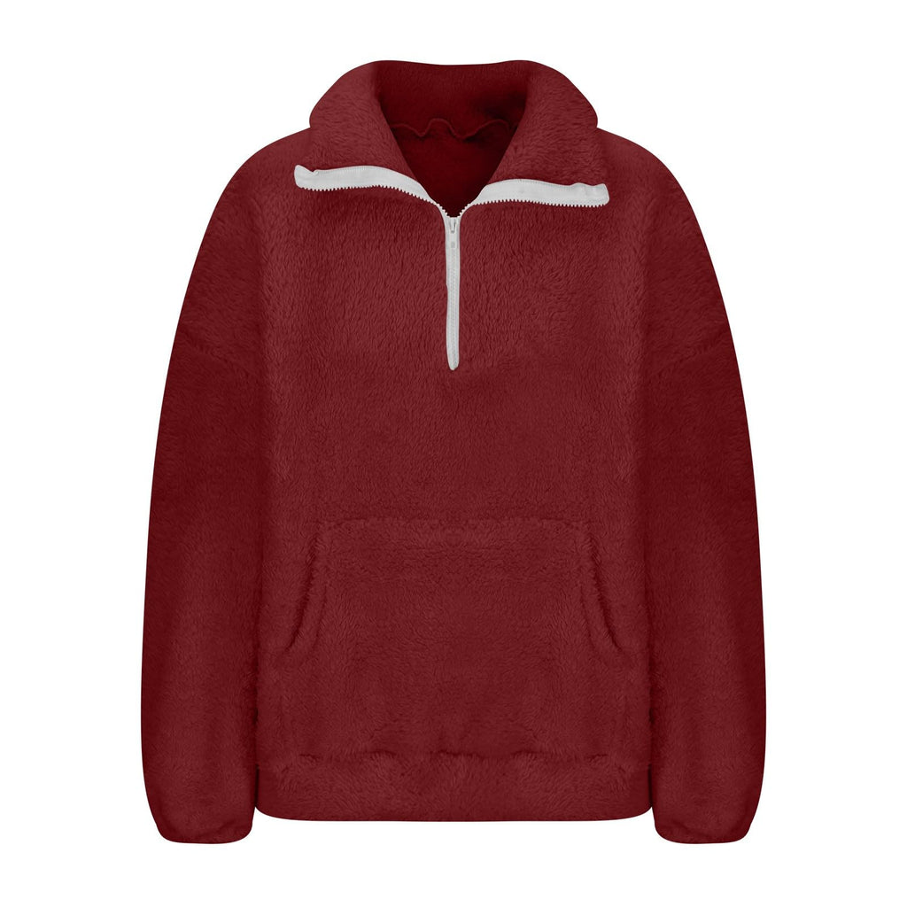 Teddy Fleece Jacket Women 2026 Fashion Half Zip Crop Long Sleeve Stand Collar Fleece Tunic Tops Blouse Zip Up Double Jumpers Loose Fit Casual Fluffy Pullover Tops Sweatshirts Fall Winter Warm Coats