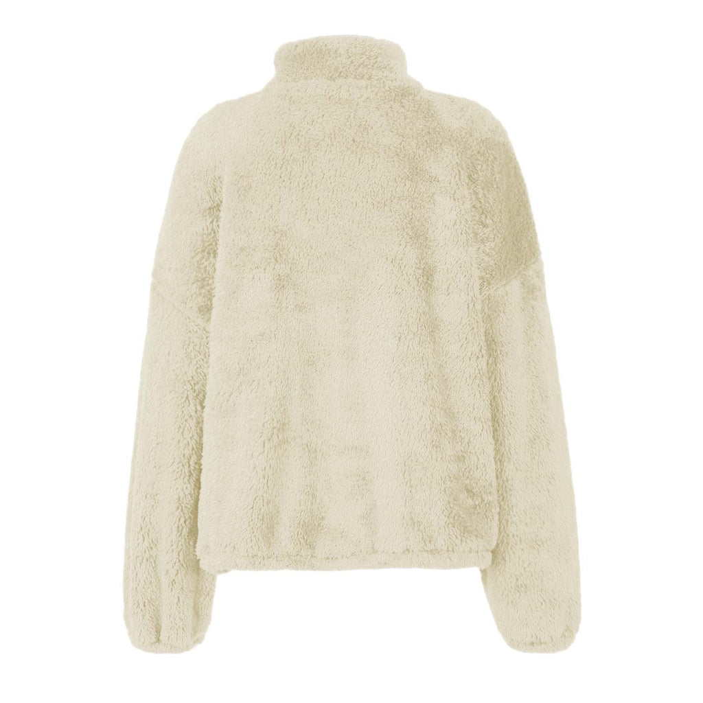 Teddy Fleece Jacket Women 2026 Fashion Half Zip Crop Long Sleeve Stand Collar Fleece Tunic Tops Blouse Zip Up Double Jumpers Loose Fit Casual Fluffy Pullover Tops Sweatshirts Fall Winter Warm Coats