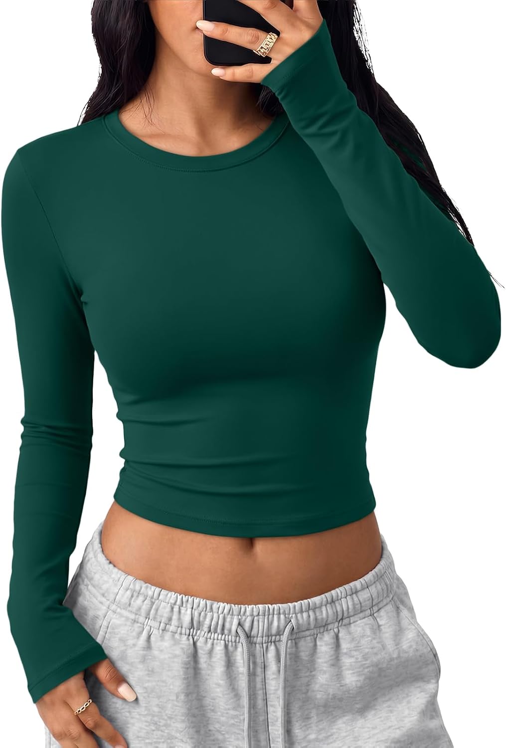 Trendy Queen Womens Long Sleeve Crop Tops Y2K Basic Shirts