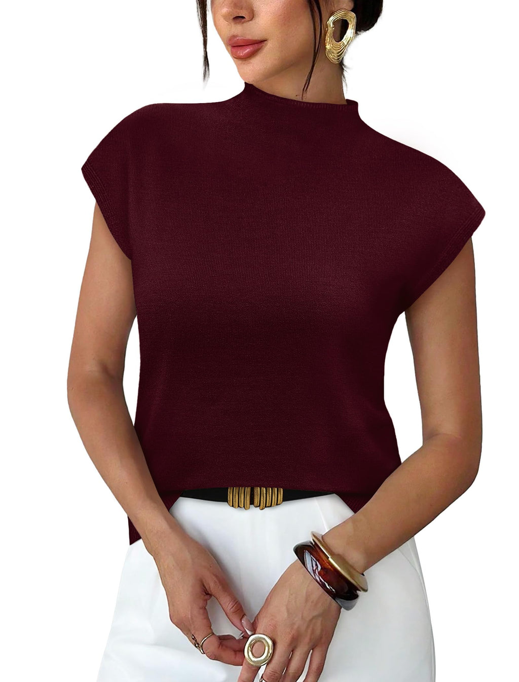 Sampeel Womens Short Sleeve Sweater Mock Neck Summer Top Dressy Casual Basic Knit Pullover Shirt