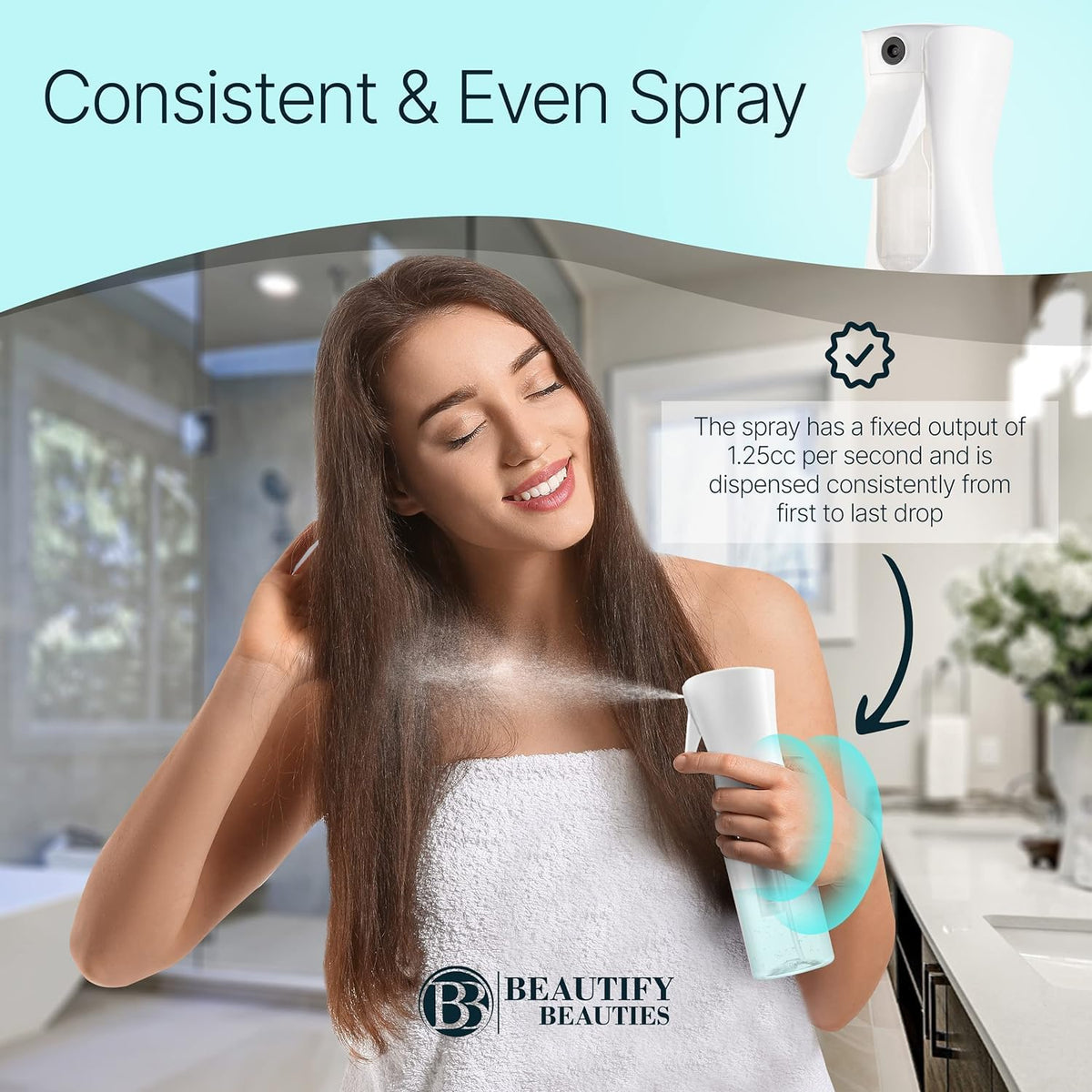 BeautifyBeauties Continuous Spray Bottle for Hair, 10.1 oz Mister Spray