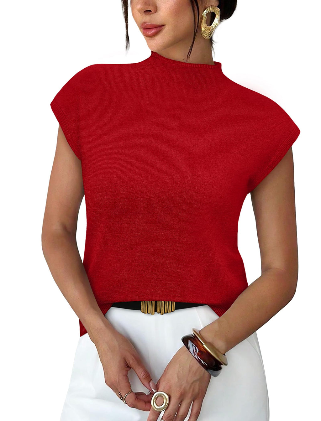 Sampeel Womens Short Sleeve Sweater Mock Neck Summer Top Dressy Casual Basic Knit Pullover Shirt