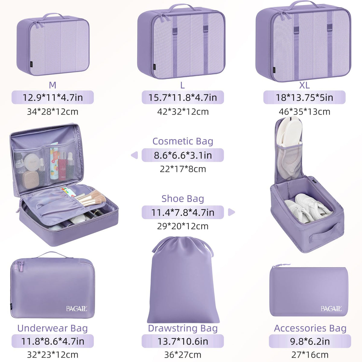 BAGAIL 8 Set Packing Cubes Luggage Packing Organizers for Travel Accessories-Cream