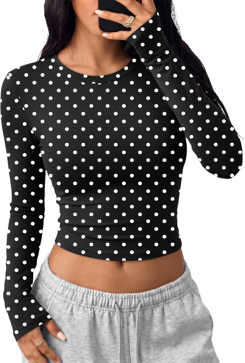 Trendy Queen Womens Long Sleeve Crop Tops Y2K Basic Shirts