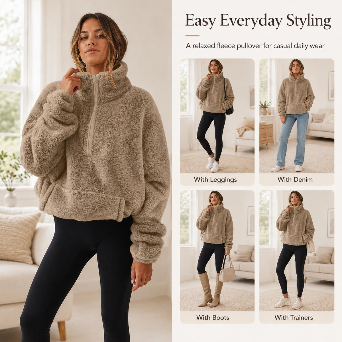 Teddy Fleece Jacket Women 2026 Fashion Half Zip Crop Long Sleeve Stand Collar Fleece Tunic Tops Blouse Zip Up Double Jumpers Loose Fit Casual Fluffy Pullover Tops Sweatshirts Fall Winter Warm Coats