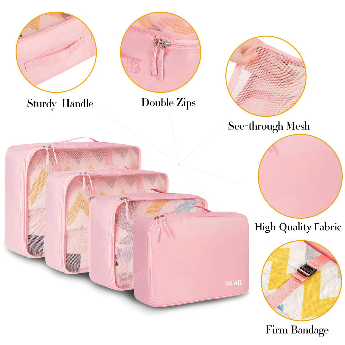 BAGAIL 8 Set Packing Cubes Luggage Packing Organizers for Travel Accessories-Cream