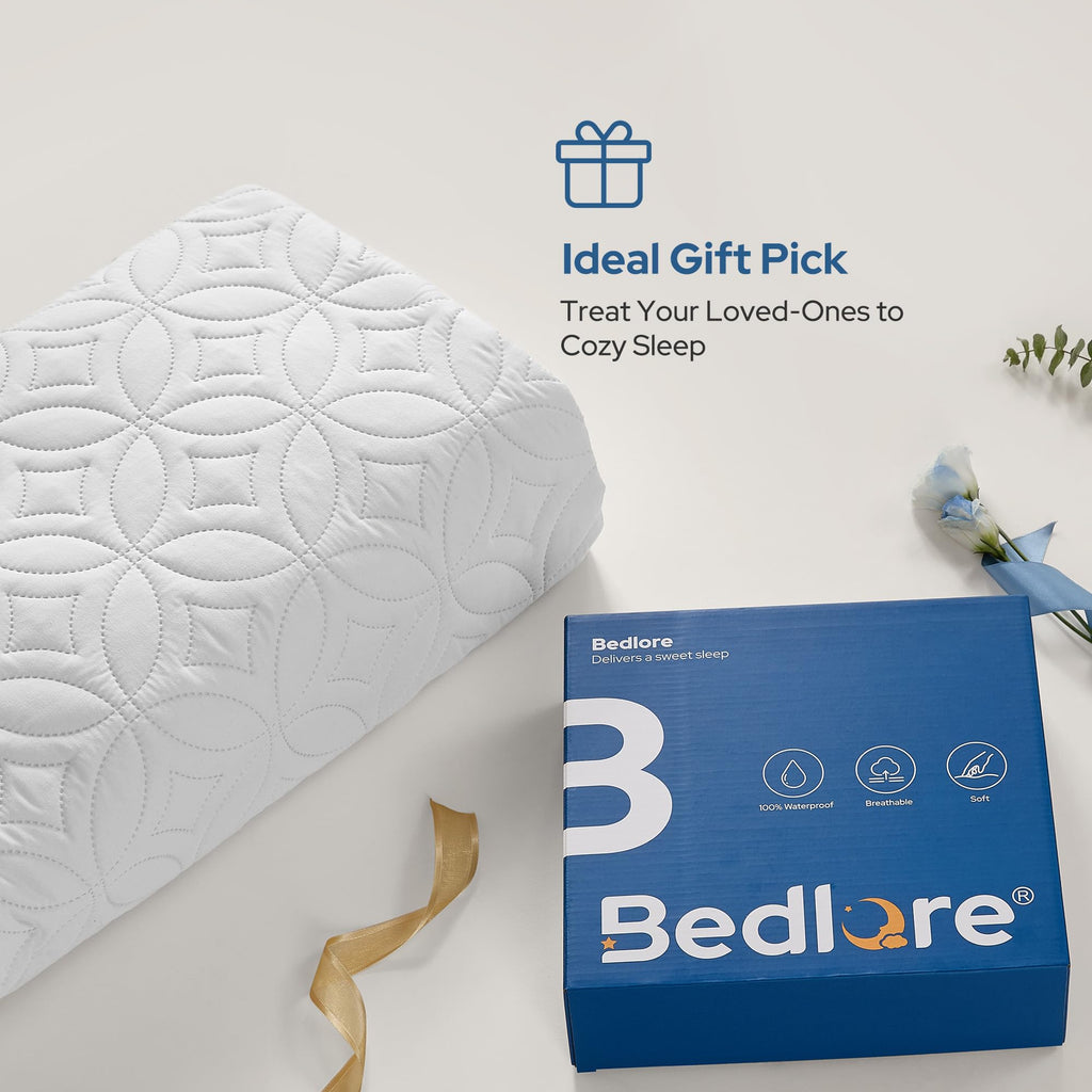 BEDLORE Waterproof Mattress Protector, Queen Size Mattress Pad Noiseless
