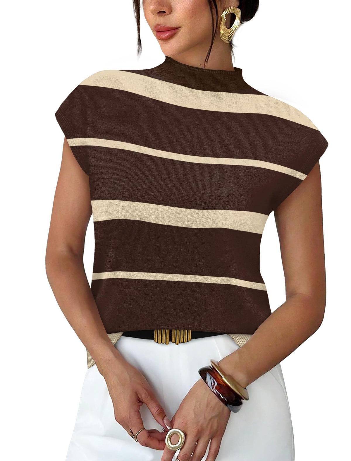 Sampeel Womens Short Sleeve Sweater Mock Neck Summer Top Dressy Casual Basic Knit Pullover Shirt