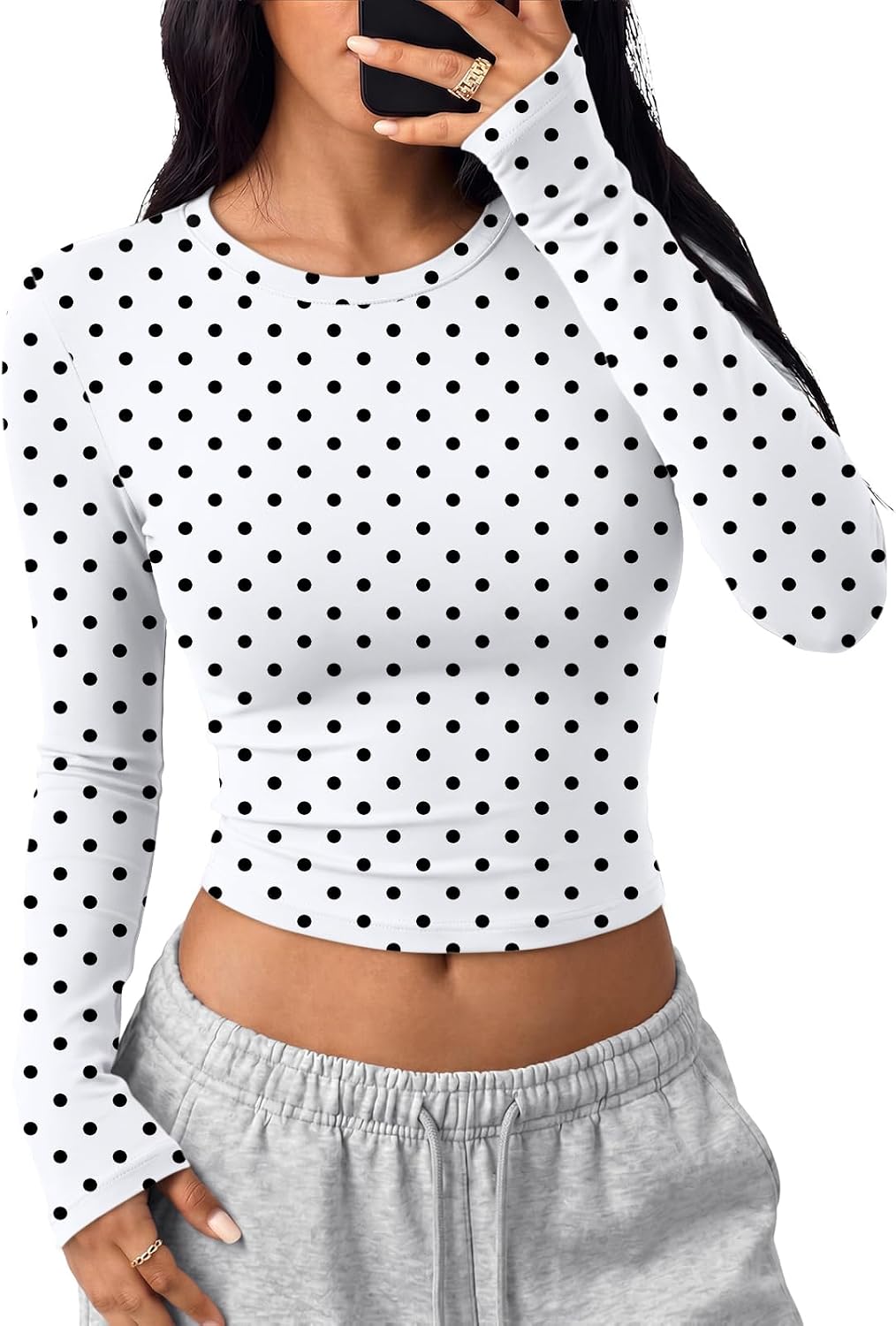 Trendy Queen Womens Long Sleeve Crop Tops Y2K Basic Shirts