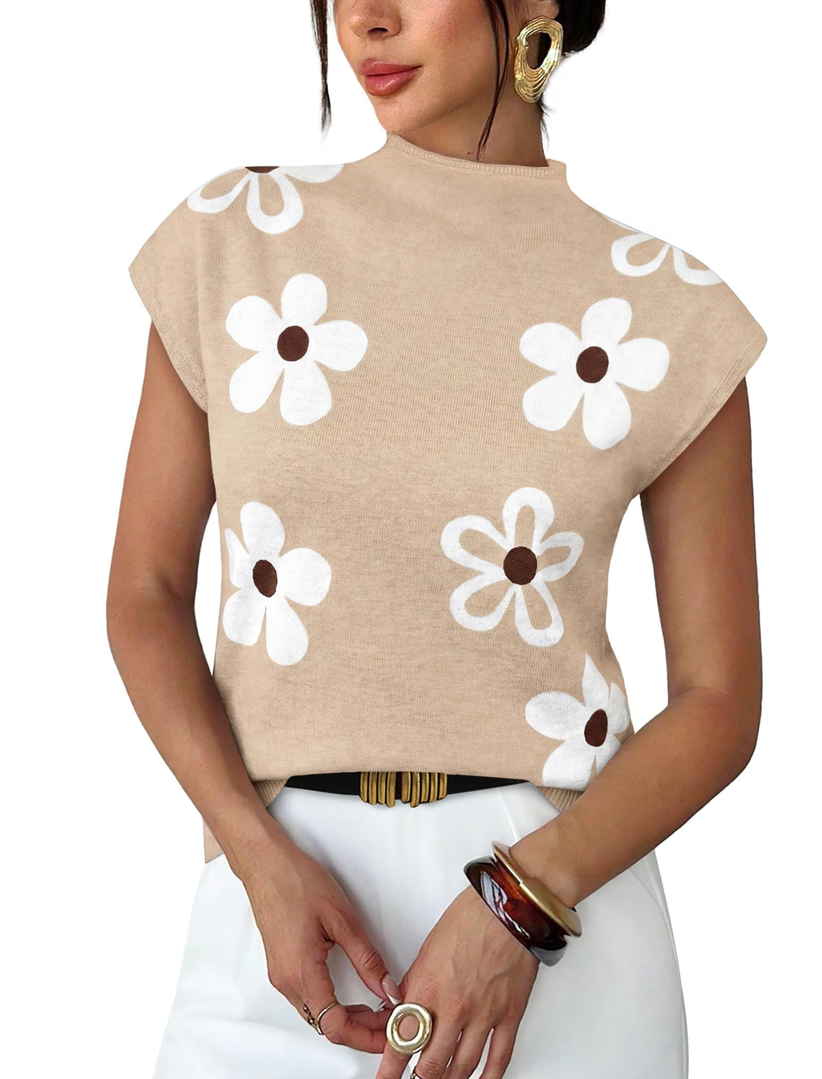 Sampeel Womens Short Sleeve Sweater Mock Neck Summer Top Dressy Casual Basic Knit Pullover Shirt