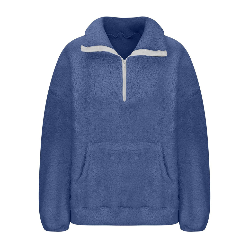 Teddy Fleece Jacket Women 2026 Fashion Half Zip Crop Long Sleeve Stand Collar Fleece Tunic Tops Blouse Zip Up Double Jumpers Loose Fit Casual Fluffy Pullover Tops Sweatshirts Fall Winter Warm Coats