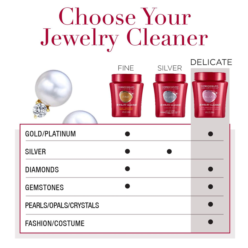 CONNOISSEURS Premium Edition Jewelry Cleaner, Value Size 9.6oz - Pick from Fine, Silver or Delicate Jewelry Cleaner