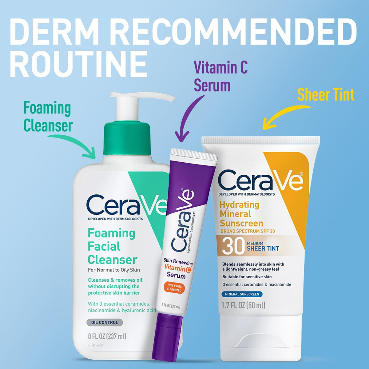 CeraVe Tinted Sunscreen for Face, Mineral SPF 30 Moisturizer, Medium, 1.7oz