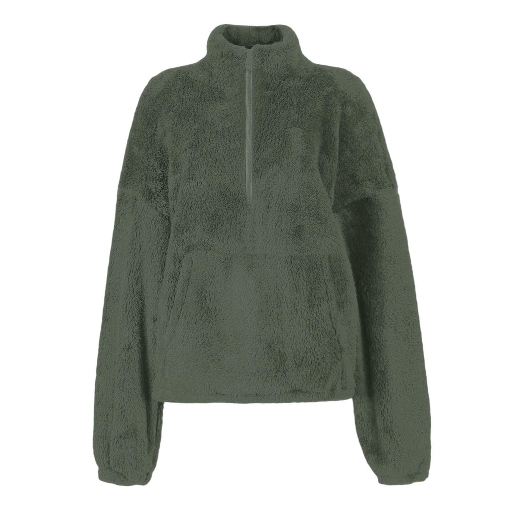Teddy Fleece Jacket Women 2026 Fashion Half Zip Crop Long Sleeve Stand Collar Fleece Tunic Tops Blouse Zip Up Double Jumpers Loose Fit Casual Fluffy Pullover Tops Sweatshirts Fall Winter Warm Coats