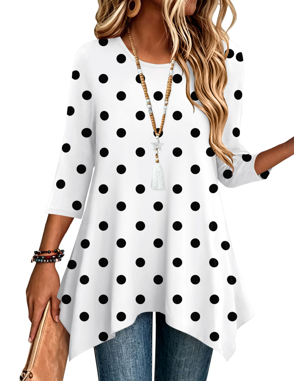 Zeagoo Womens Tops 3/4 Sleeve Loose Fit Dressy Tunics Plus Size Boho Shirts