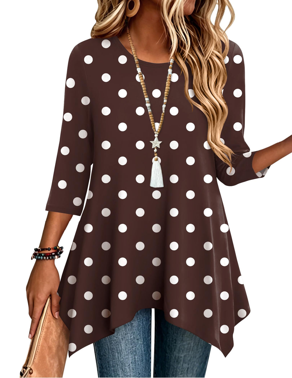 Zeagoo Womens Tops 3/4 Sleeve Loose Fit Dressy Tunics Plus Size Boho Shirts