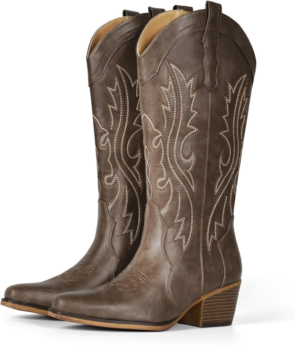 IUV Cowboy Boots For Women Western Cowgirl Boots Mid Calf Snip Toe
