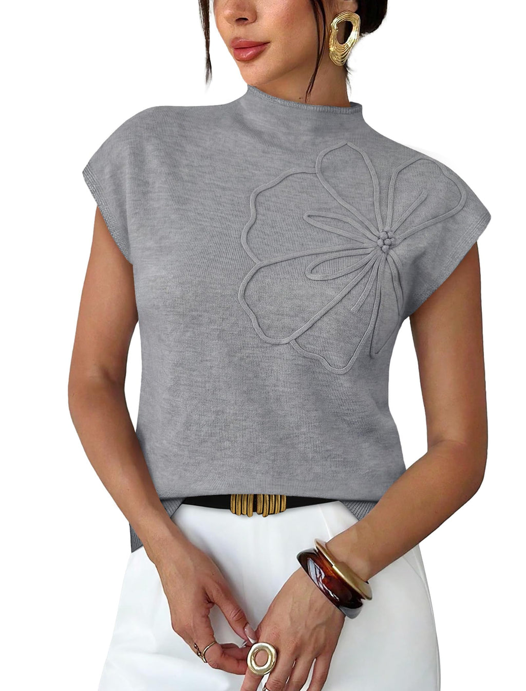 Sampeel Womens Short Sleeve Sweater Mock Neck Summer Top Dressy Casual Basic Knit Pullover Shirt