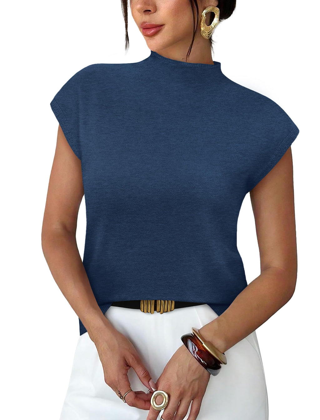 Sampeel Womens Short Sleeve Sweater Mock Neck Summer Top Dressy Casual Basic Knit Pullover Shirt
