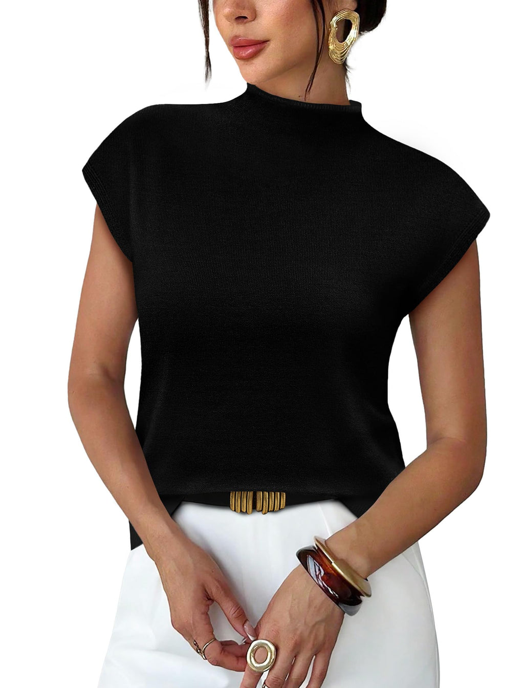Sampeel Womens Short Sleeve Sweater Mock Neck Summer Top Dressy Casual Basic Knit Pullover Shirt
