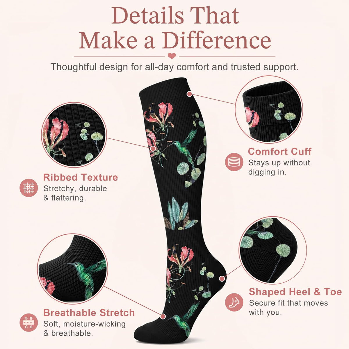 Laite Hebe 4 Pairs-Compression Socks for Women&Men Circulation-Best Support for Nurses,Running,Athletic