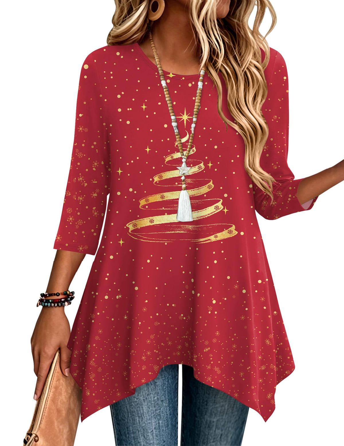 Zeagoo Womens Tops 3/4 Sleeve Loose Fit Dressy Tunics Plus Size Boho Shirts
