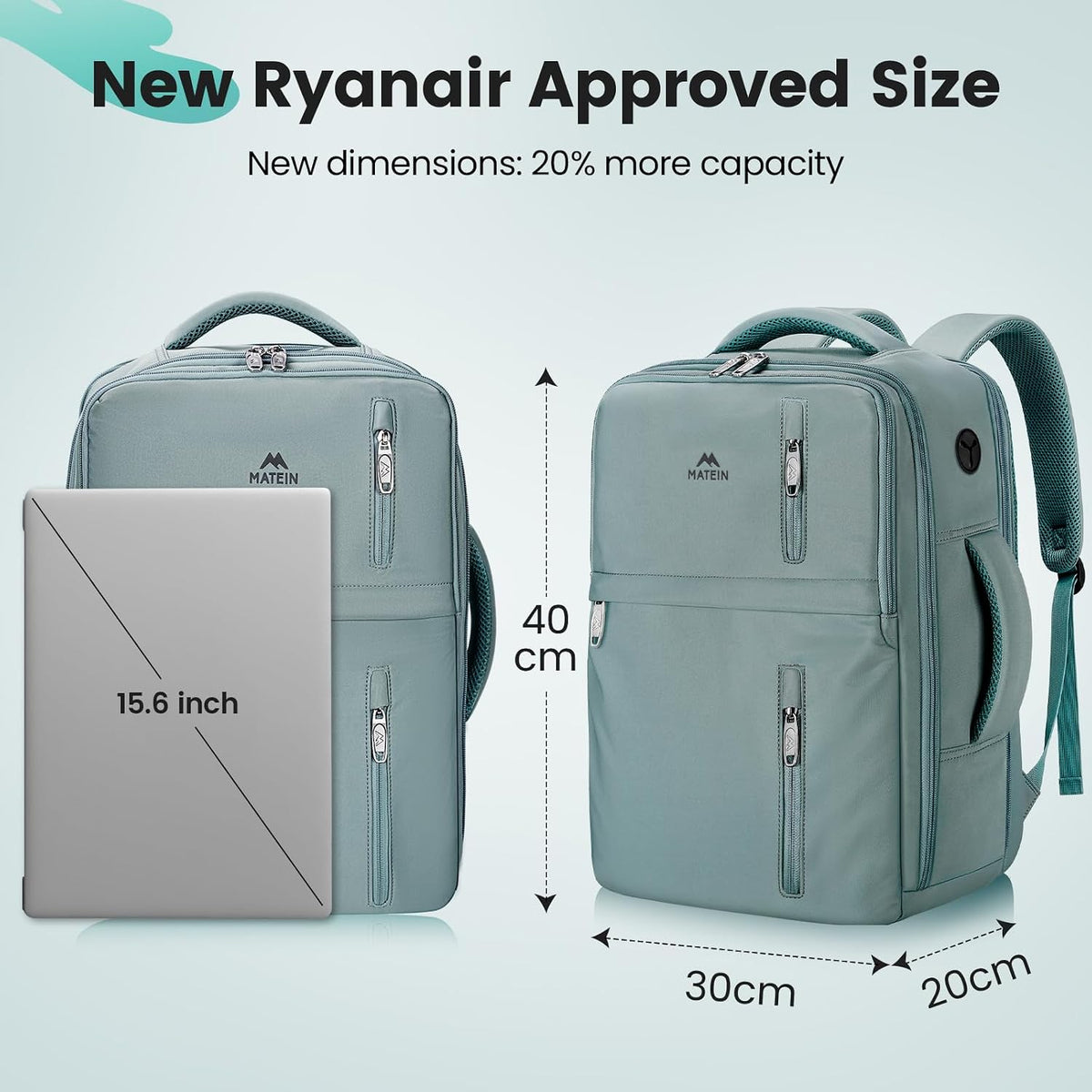 MATEIN for New Ryanair Cabin Bags 40x30x20, Travel Backpack Cabin Size