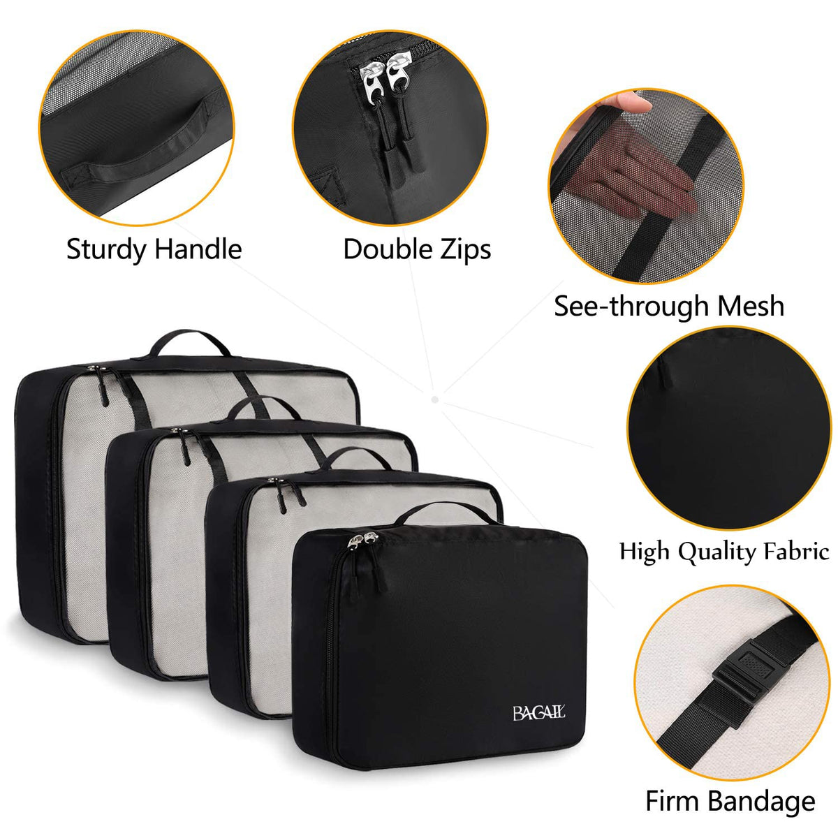 BAGAIL 8 Set Packing Cubes Luggage Packing Organizers for Travel Accessories-Cream