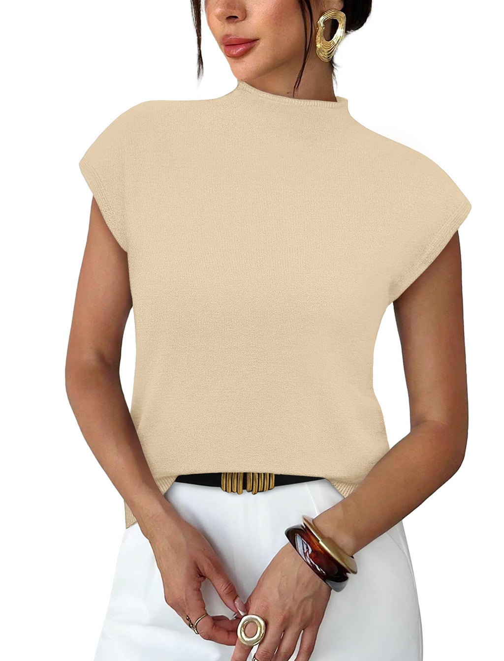 Sampeel Womens Short Sleeve Sweater Mock Neck Summer Top Dressy Casual Basic Knit Pullover Shirt