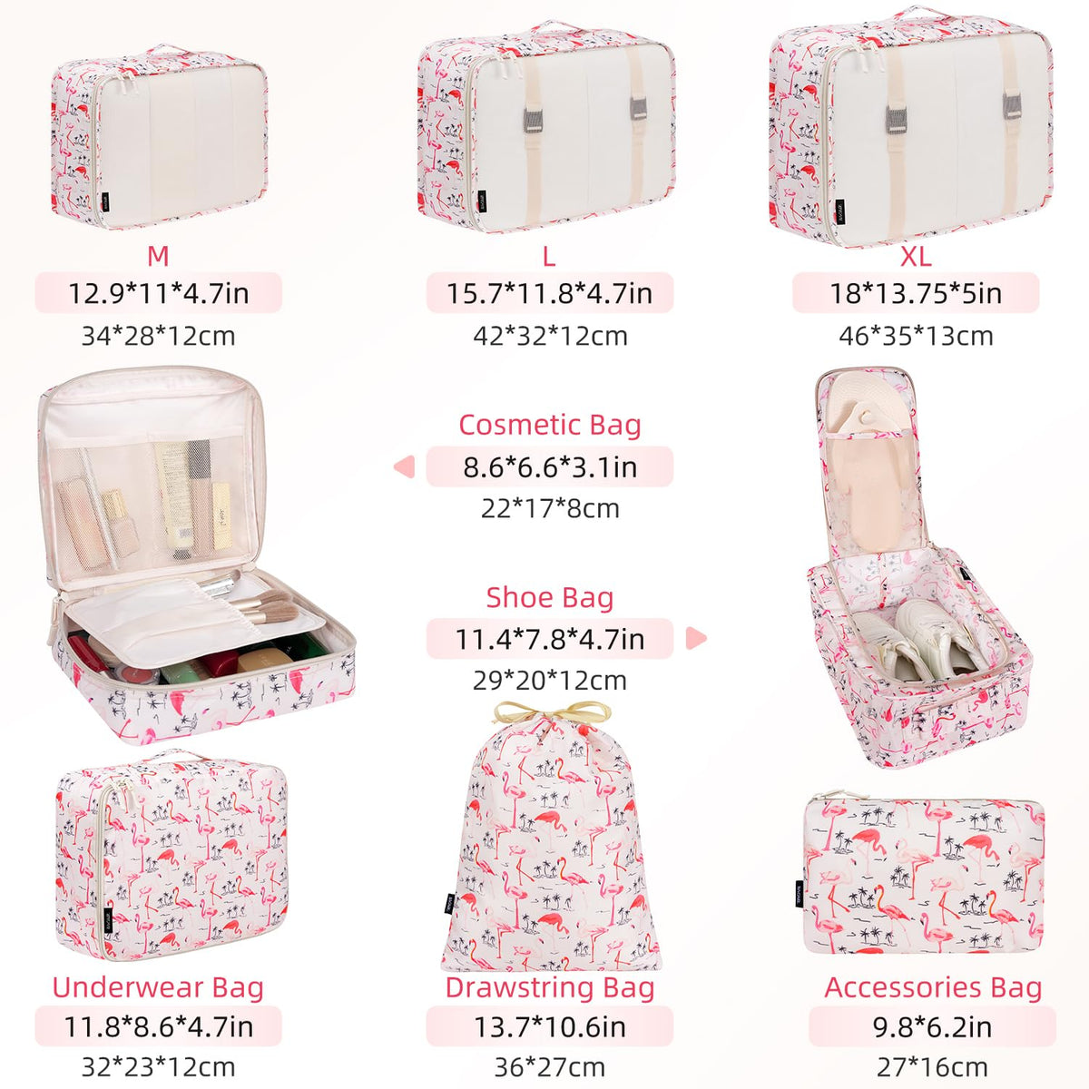 BAGAIL 8 Set Packing Cubes Luggage Packing Organizers for Travel Accessories-Cream