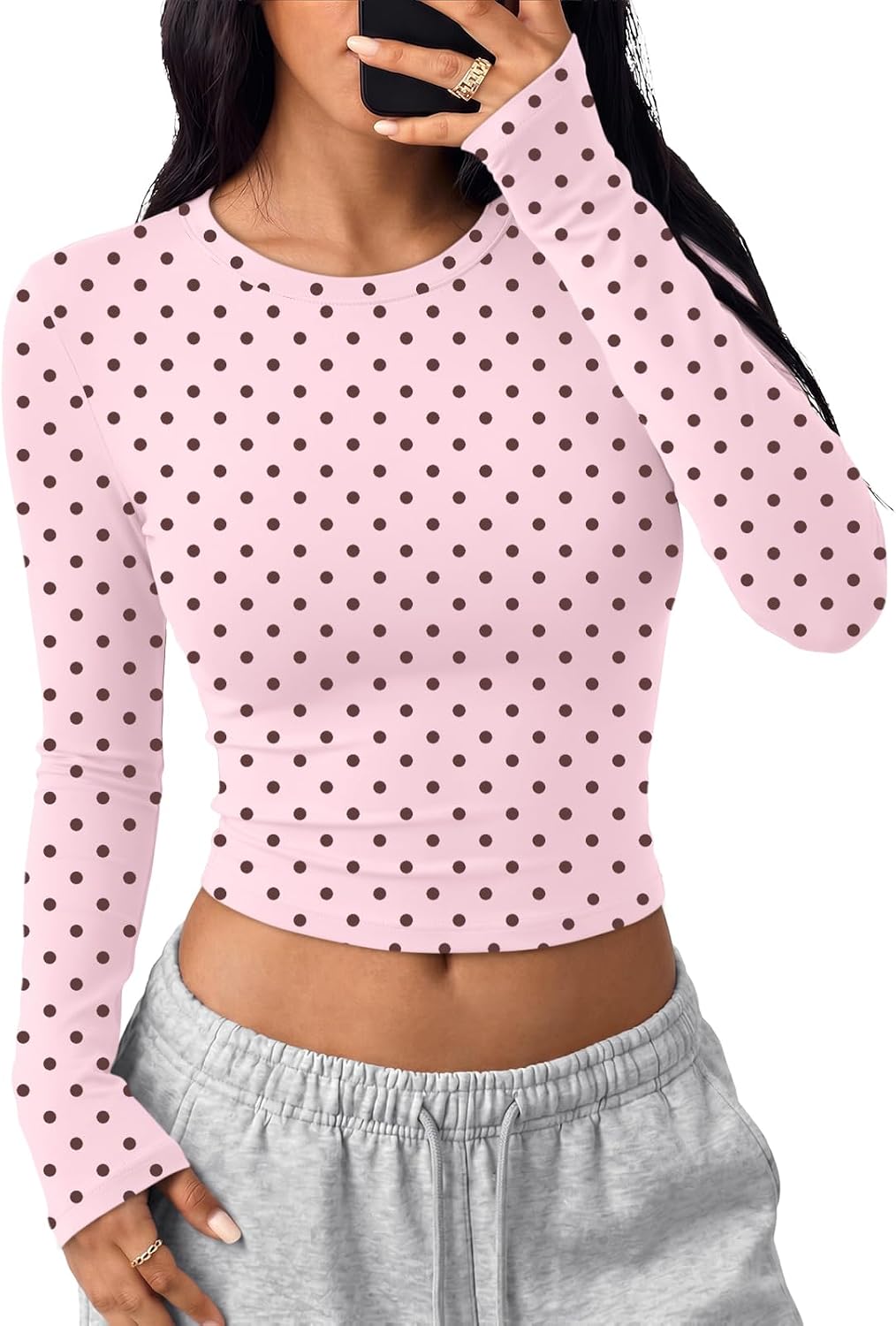 Trendy Queen Womens Long Sleeve Crop Tops Y2K Basic Shirts