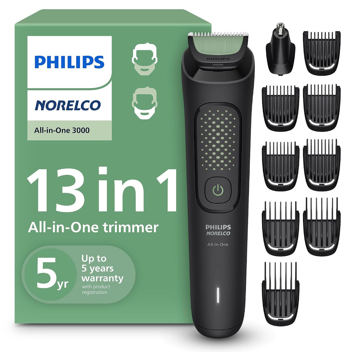 Philips Norelco All-in-One 3000 13-in-1 Trimmer, Face & Hair, Comfort Tips