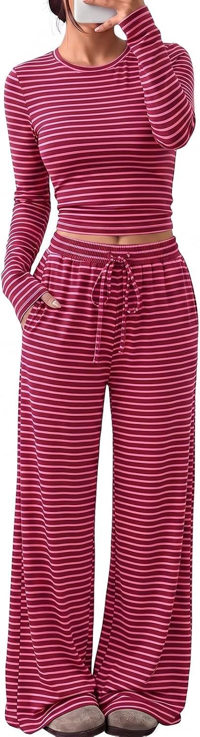 Trendy Queen Women's 2 Piece 2026 Fall Fashion Lounge Set with Pockets