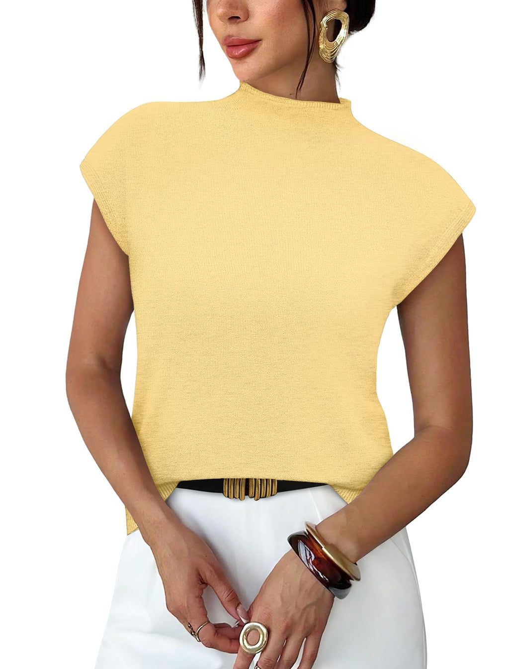 Sampeel Womens Short Sleeve Sweater Mock Neck Summer Top Dressy Casual Basic Knit Pullover Shirt