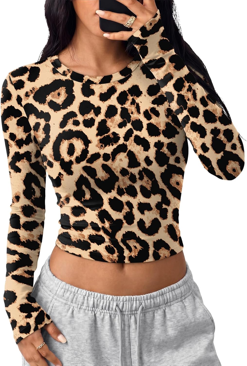 Trendy Queen Womens Long Sleeve Crop Tops Y2K Basic Shirts