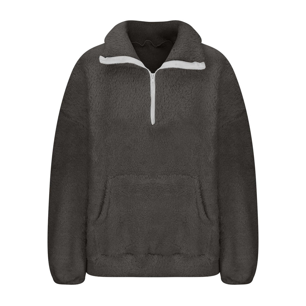 Teddy Fleece Jacket Women 2026 Fashion Half Zip Crop Long Sleeve Stand Collar Fleece Tunic Tops Blouse Zip Up Double Jumpers Loose Fit Casual Fluffy Pullover Tops Sweatshirts Fall Winter Warm Coats