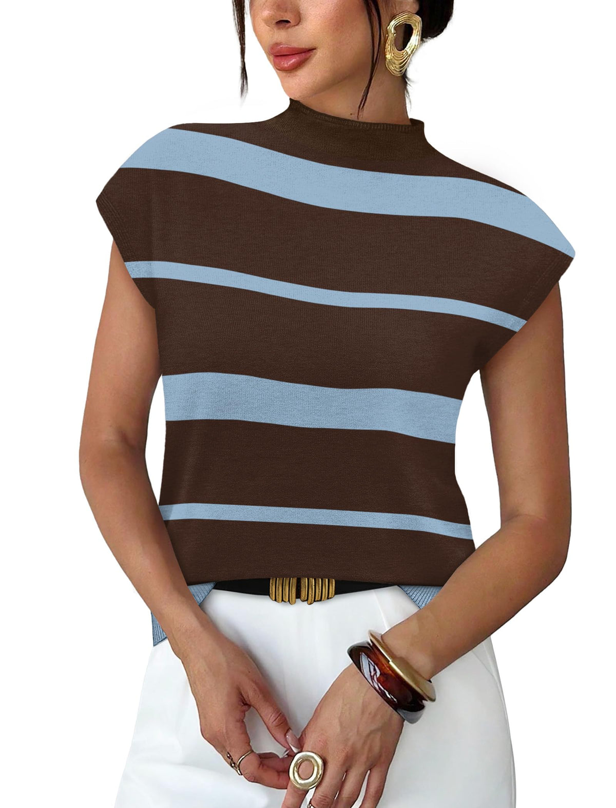 Sampeel Womens Short Sleeve Sweater Mock Neck Summer Top Dressy Casual Basic Knit Pullover Shirt
