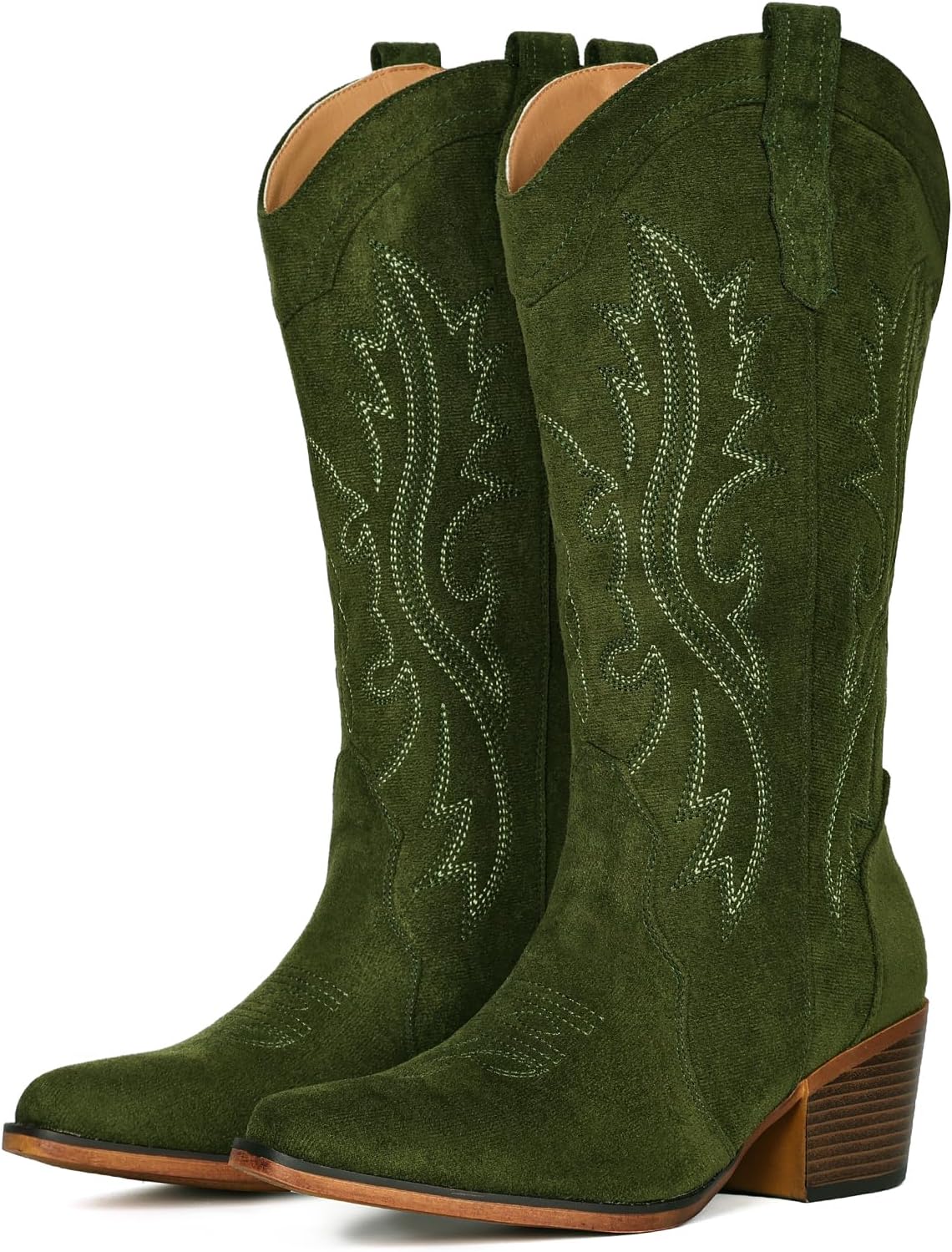 IUV Cowboy Boots For Women Western Cowgirl Boots Mid Calf Snip Toe