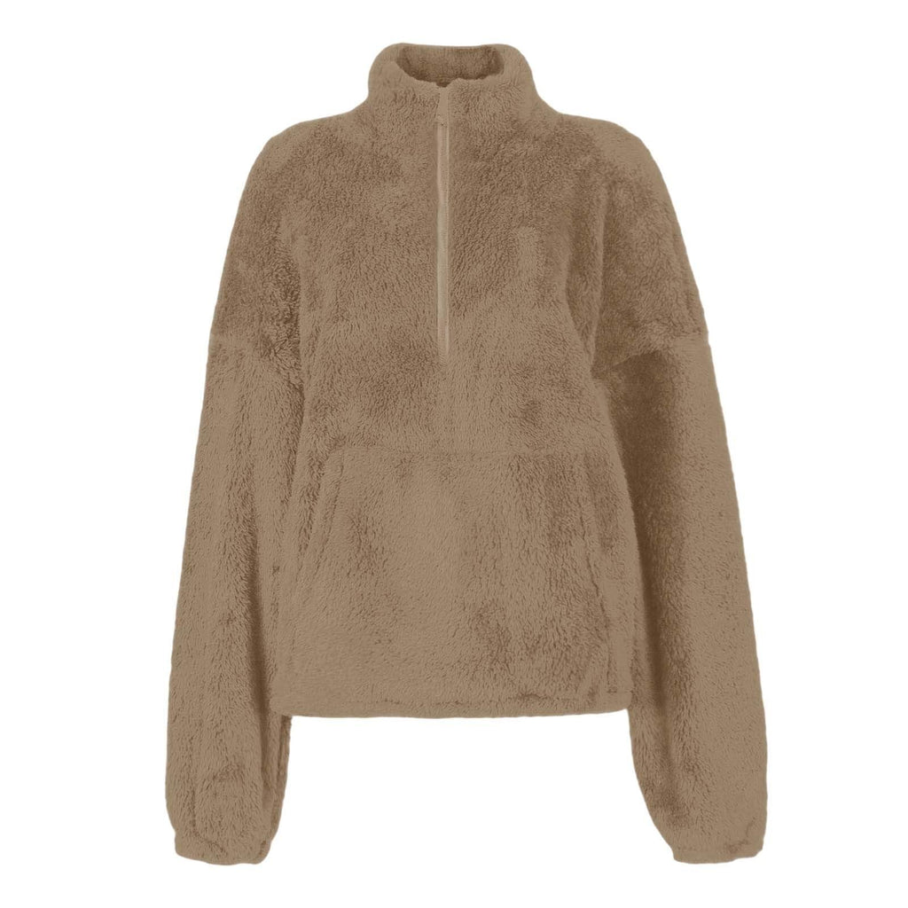 Teddy Fleece Jacket Women 2026 Fashion Half Zip Crop Long Sleeve Stand Collar Fleece Tunic Tops Blouse Zip Up Double Jumpers Loose Fit Casual Fluffy Pullover Tops Sweatshirts Fall Winter Warm Coats