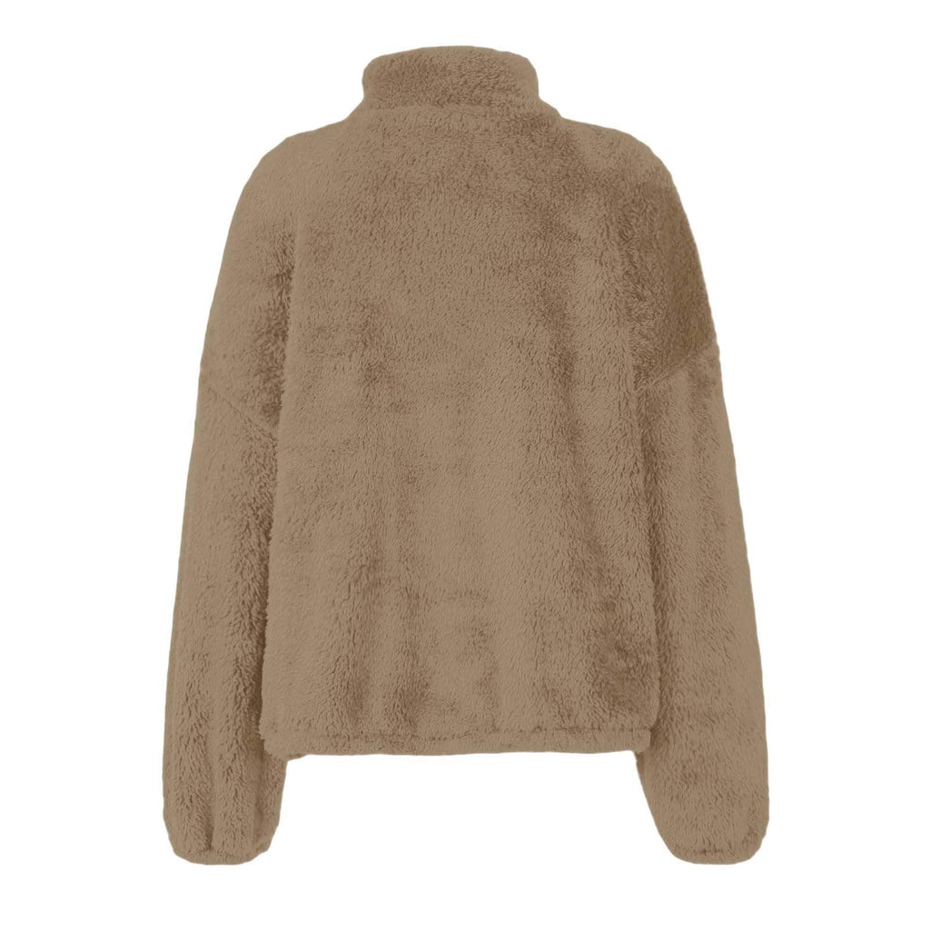 Teddy Fleece Jacket Women 2026 Fashion Half Zip Crop Long Sleeve Stand Collar Fleece Tunic Tops Blouse Zip Up Double Jumpers Loose Fit Casual Fluffy Pullover Tops Sweatshirts Fall Winter Warm Coats